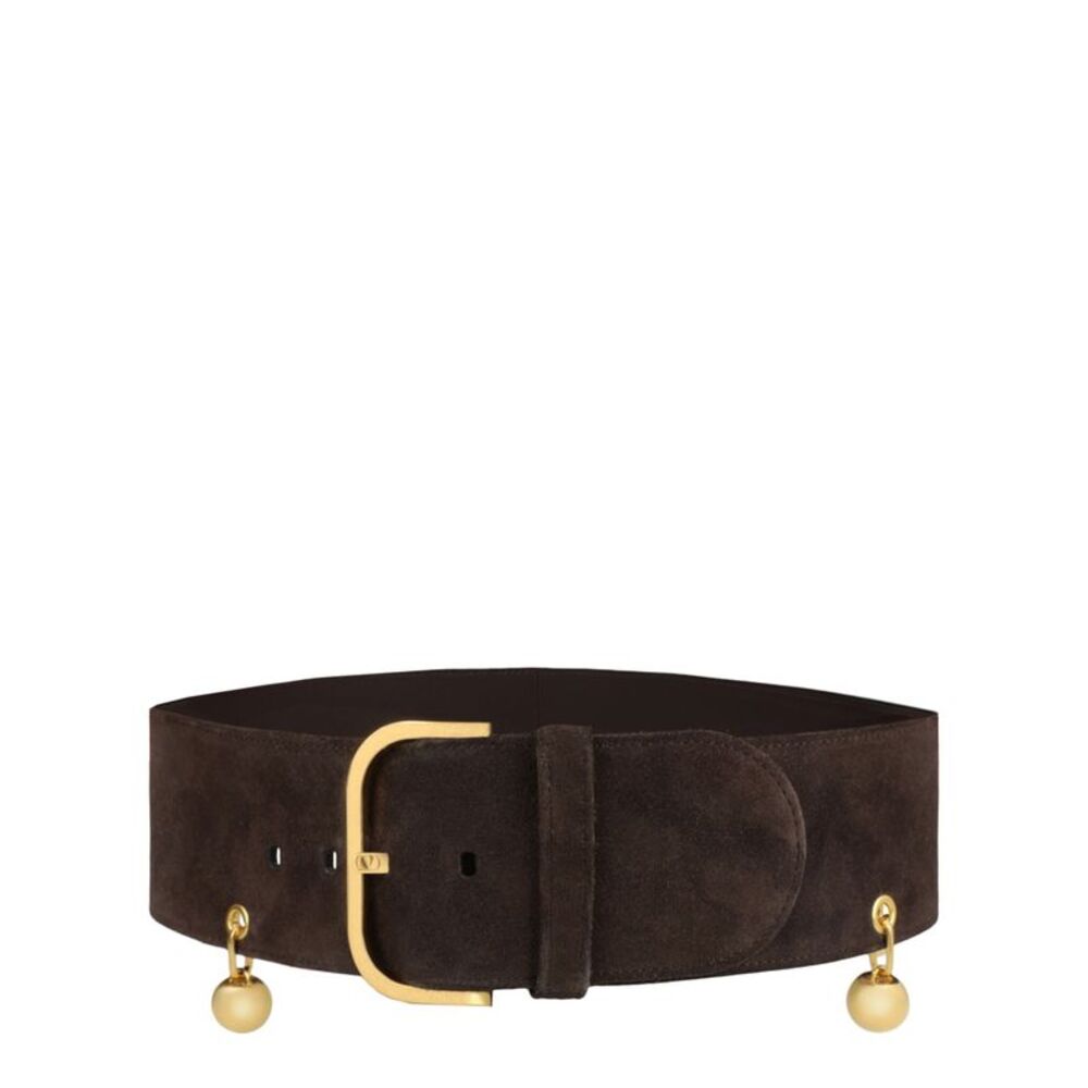 Valentino Wide Suede Belt Brown Womens